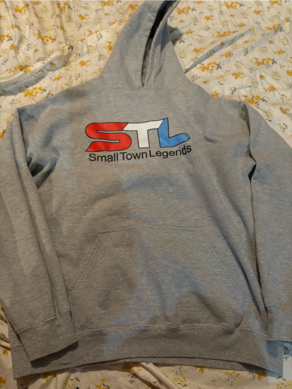 Gildan Gray Hoodie with Red, White and Blue STL Logo